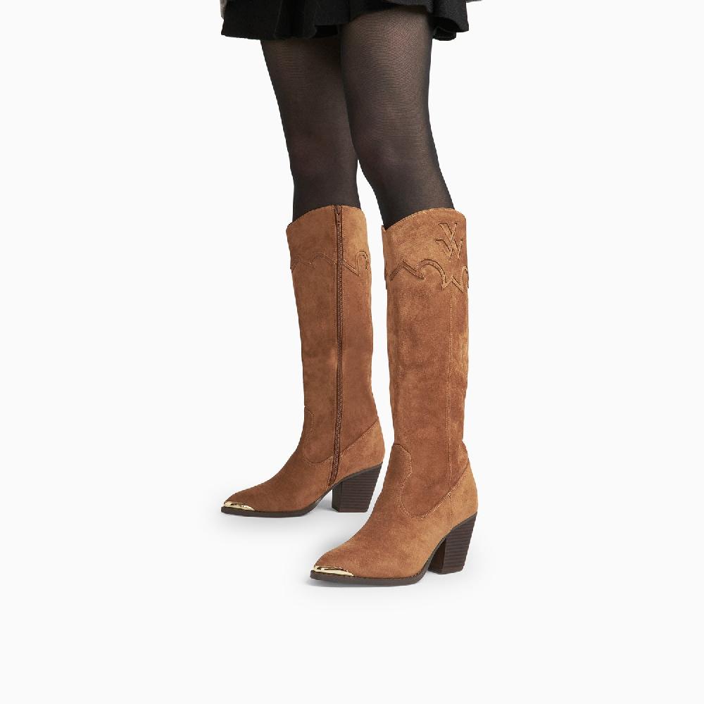 Vanessa Wu Bottes Santiags Maud Camel à Talon