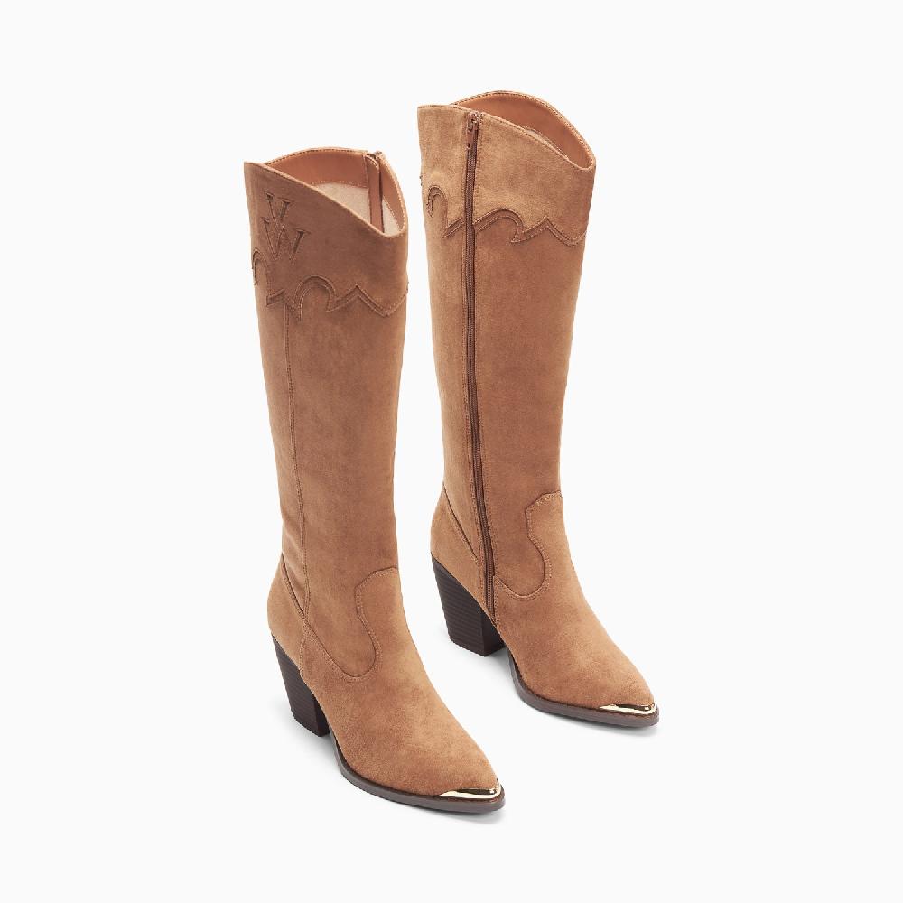 Vanessa Wu Bottes Santiags Maud Camel à Talon