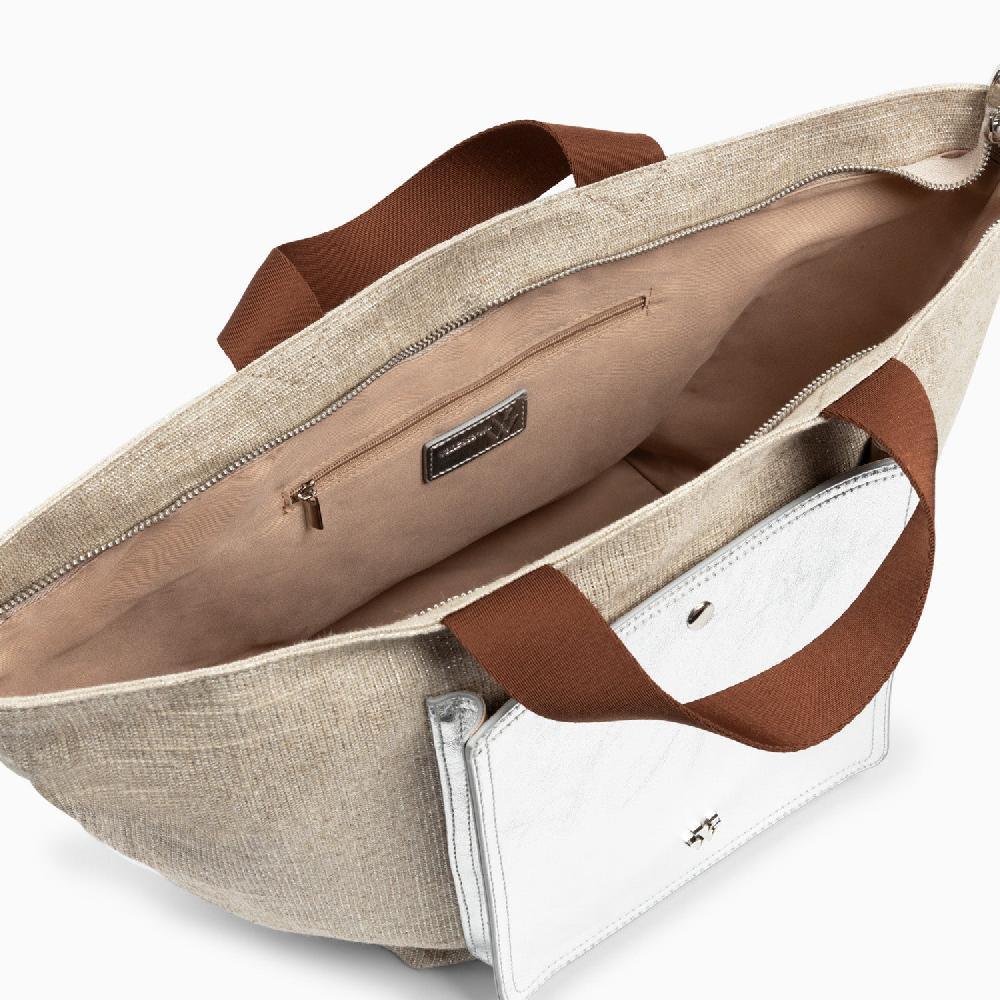 Vanessa Wu Cabas Iris Beige à Pochette Argent