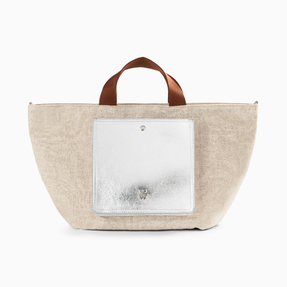 vanessa wu Cabas Iris beige à pochette argent