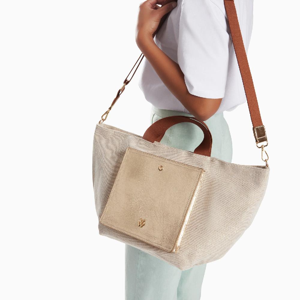 Vanessa Wu Cabas Iris Beige à Pochette Or