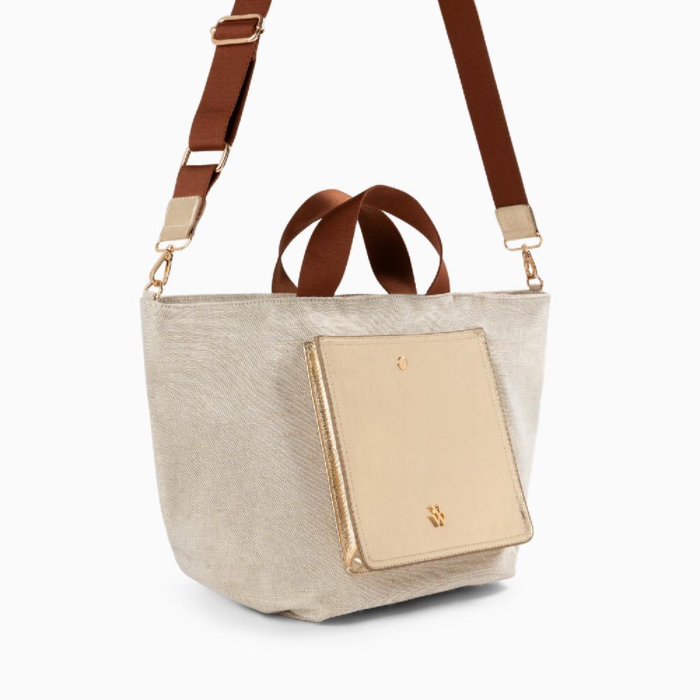 Vanessa Wu Cabas Iris Beige à Pochette Or