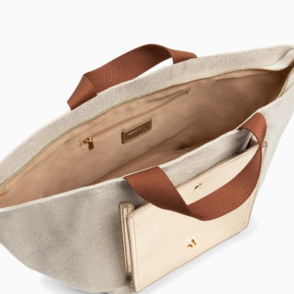 Vanessa Wu Cabas Iris Beige à Pochette Or