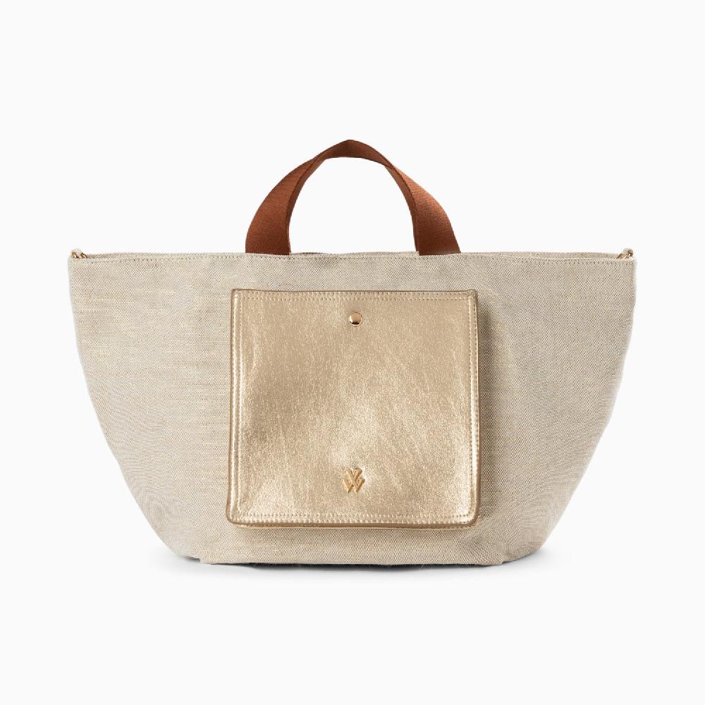 vanessa wu Cabas Iris beige à pochette or