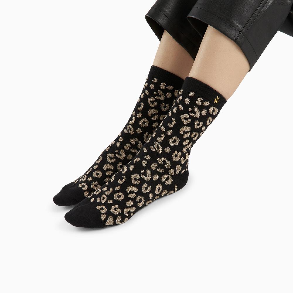 Vanessa Wu Chaussettes Agathe Noir Et Léopard Or