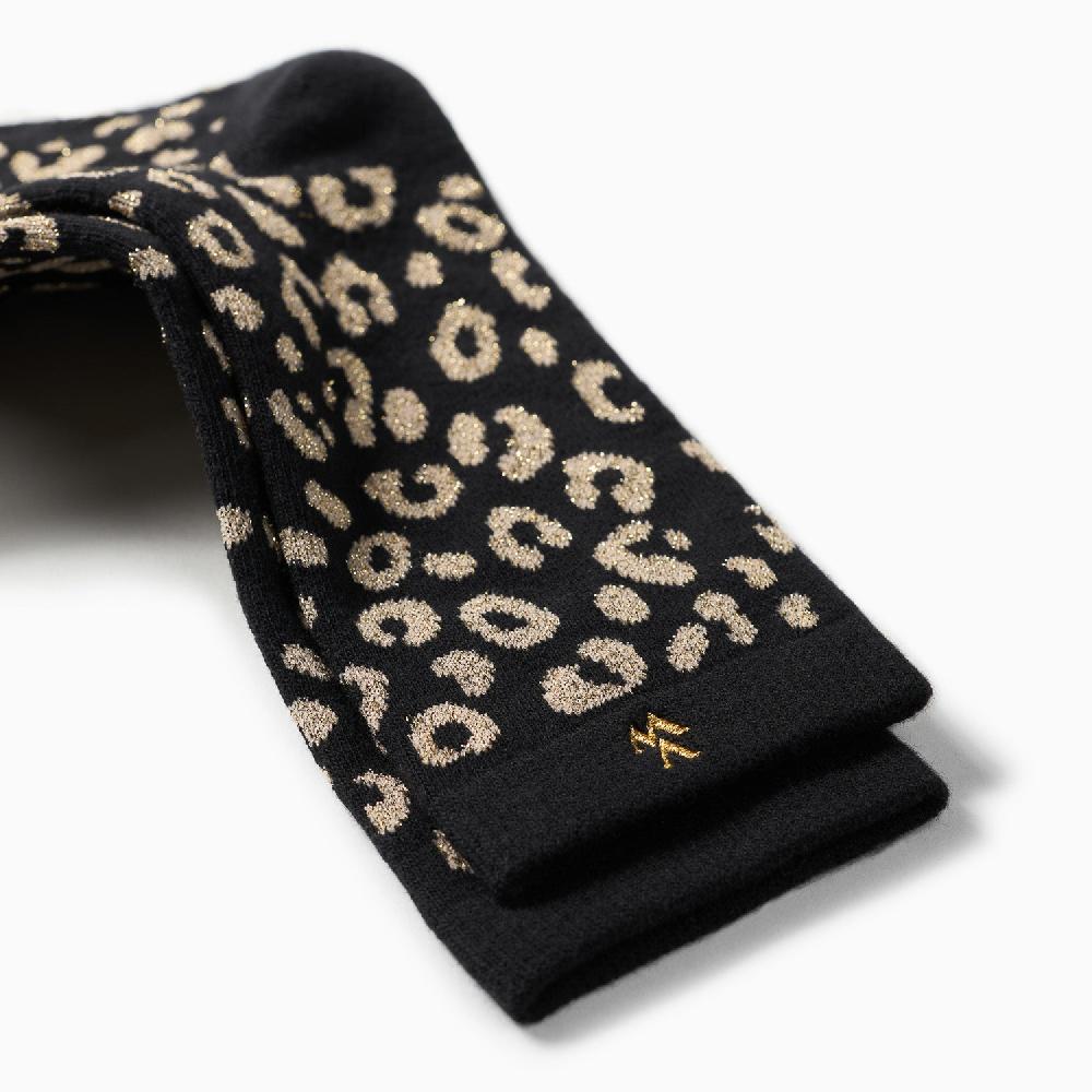 Vanessa Wu Chaussettes Agathe Noir Et Léopard Or