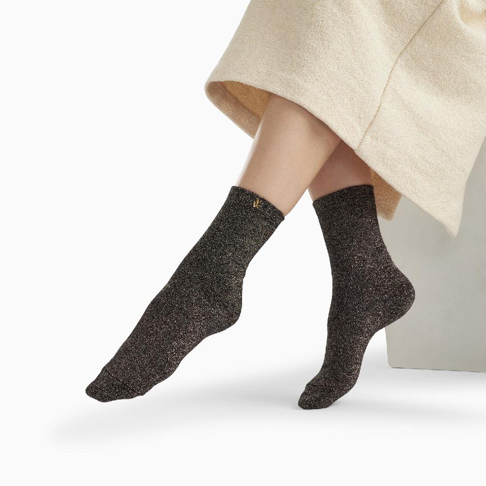 Vanessa Wu Chaussettes Ambre Noir Et Or Pailleté