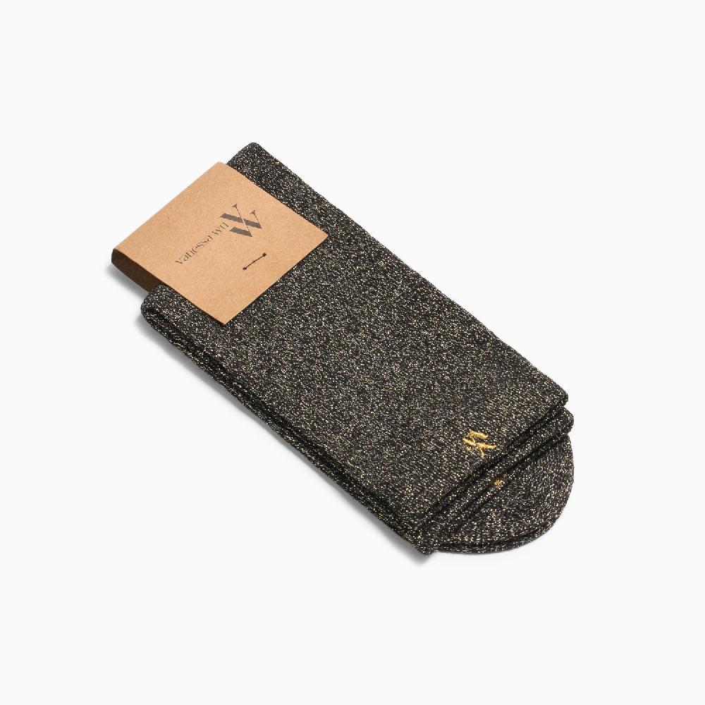Vanessa Wu Chaussettes Ambre Noir Et Or Pailleté