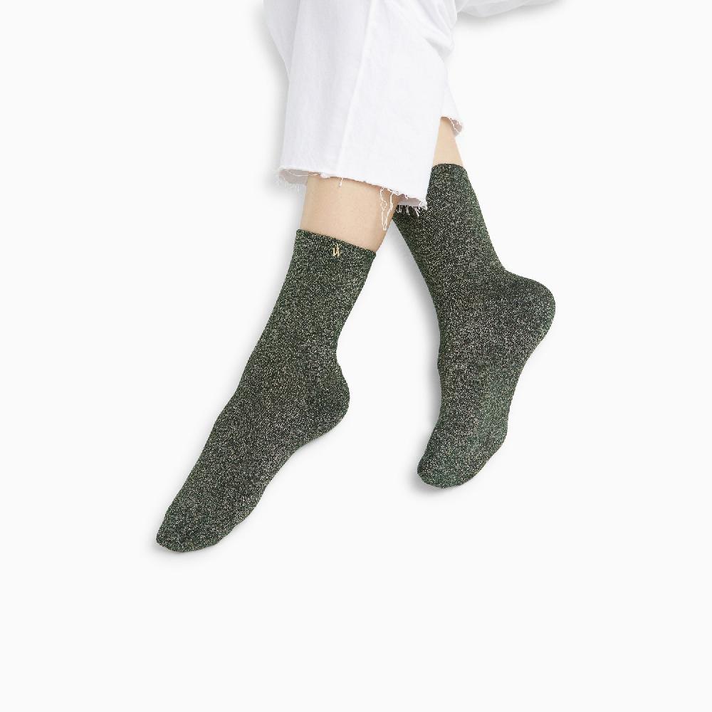 Vanessa Wu Chaussettes Ambre Vert Et Or Pailleté