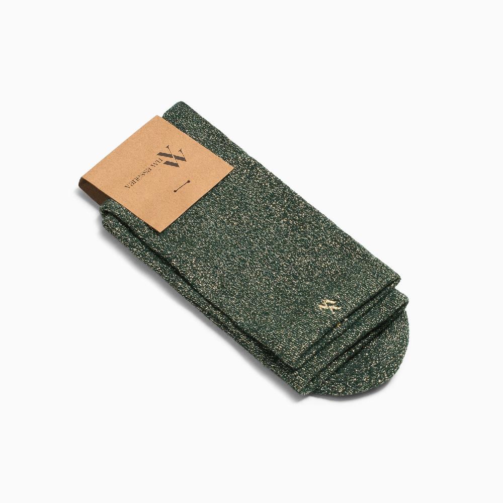 Vanessa Wu Chaussettes Ambre Vert Et Or Pailleté