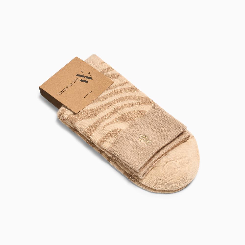 Vanessa Wu Chaussettes Brianna Beige Et Zébré Or