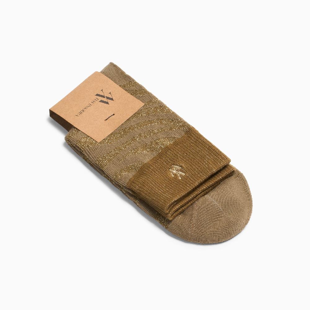 Vanessa Wu Chaussettes Brianna Kaki Et Zébré Or