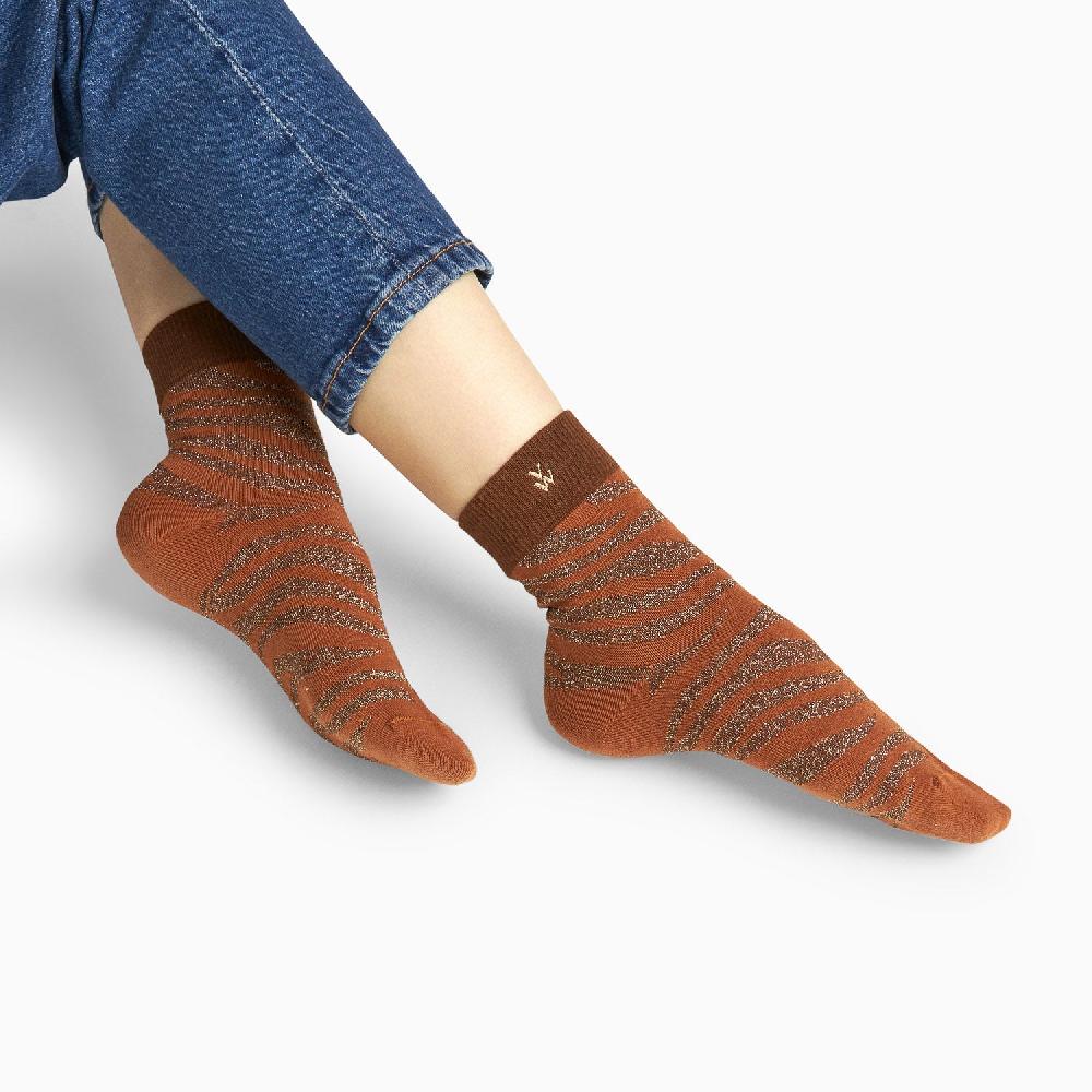 Vanessa Wu Chaussettes Brianna Orange Et Zébré Or