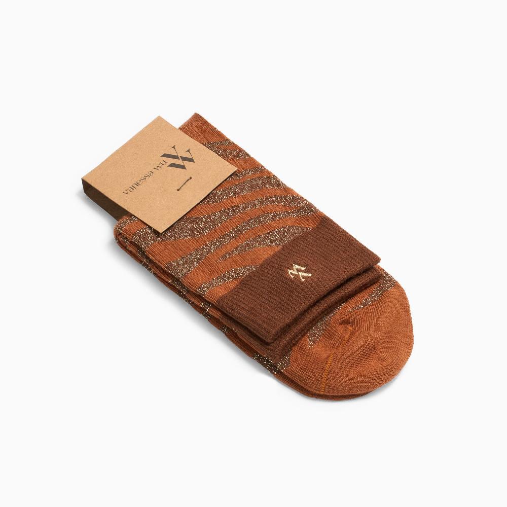Vanessa Wu Chaussettes Brianna Orange Et Zébré Or