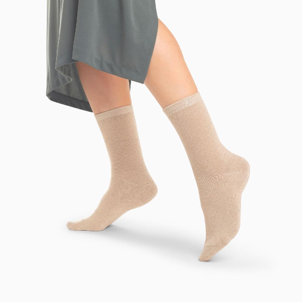 Vanessa Wu Chaussettes Quinn Beige Et Or Pailleté