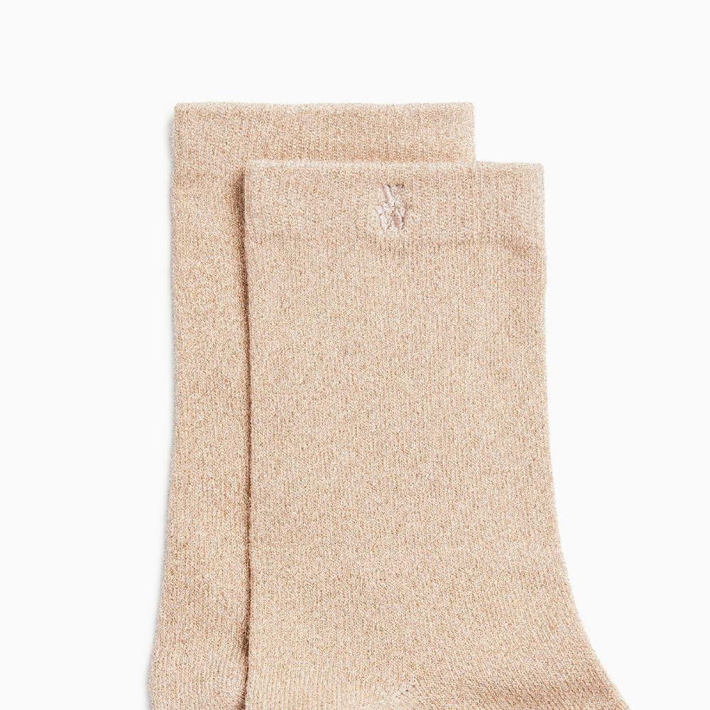 Vanessa Wu Chaussettes Quinn Beige Et Or Pailleté
