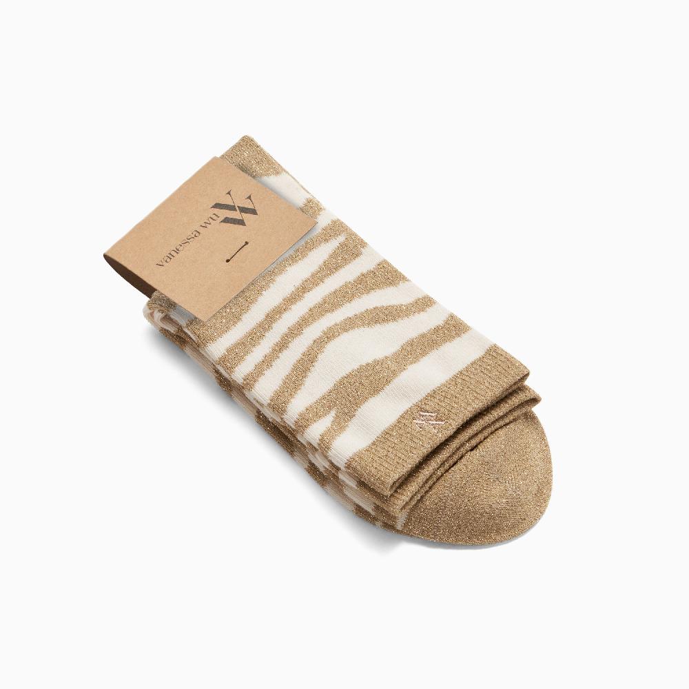Vanessa Wu Chaussettes Sacha Zébrées Or Et Beige