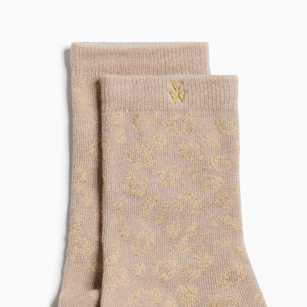 Vanessa Wu Chaussettes Tara Beige Et Léopard Or