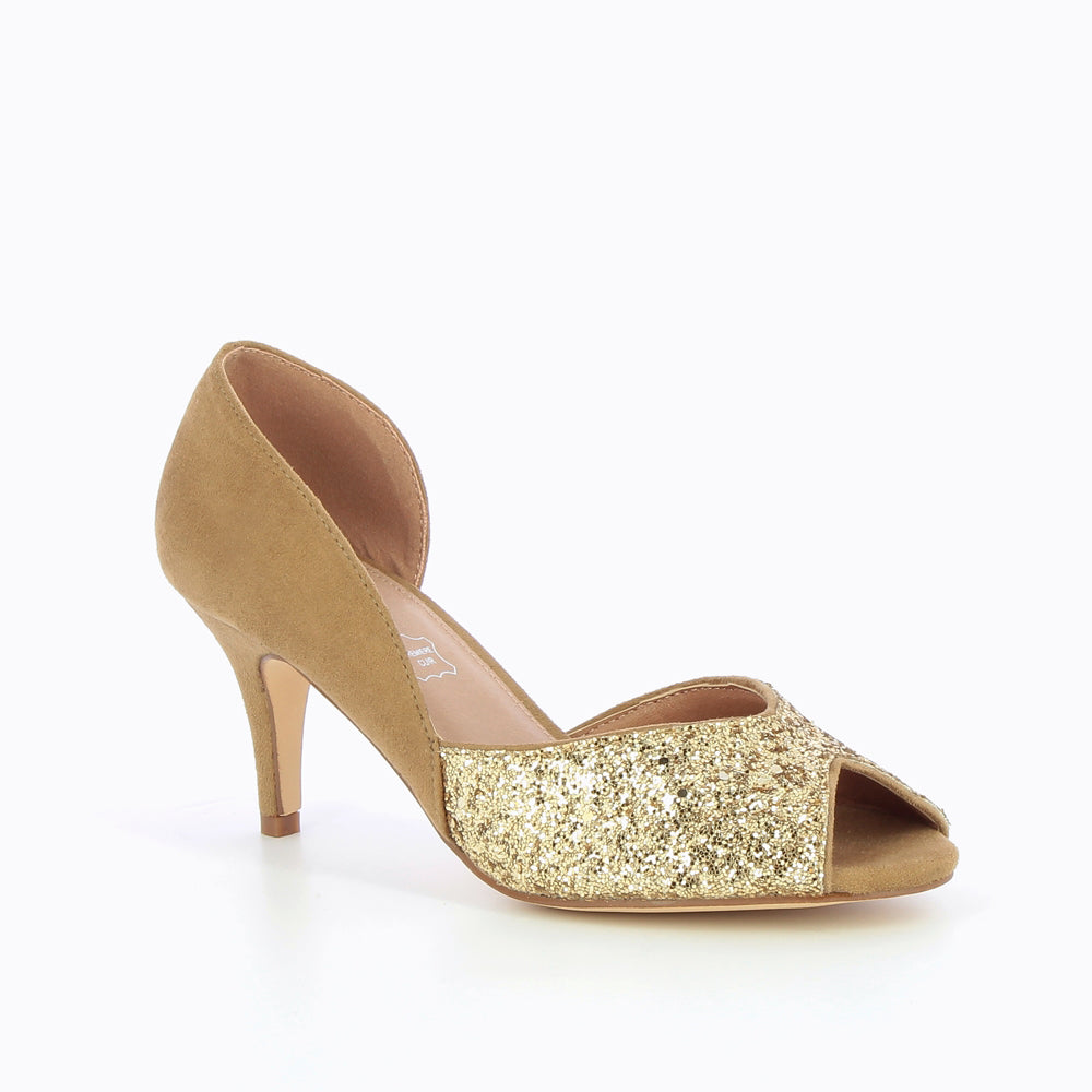 Vanessa Wu Escarpins Peep-toe Diane Camel Et Or