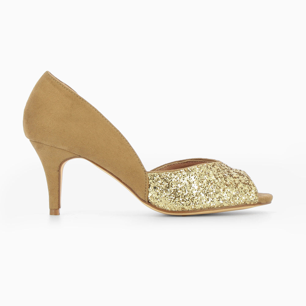 vanessa wu Escarpins peep-toe Diane camel et or