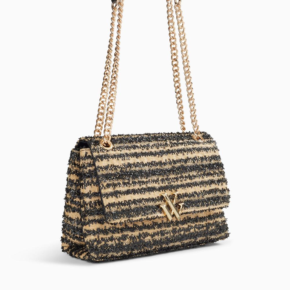 Vanessa Wu Sac à Main Naomi Noir Et Beige à Chaîne