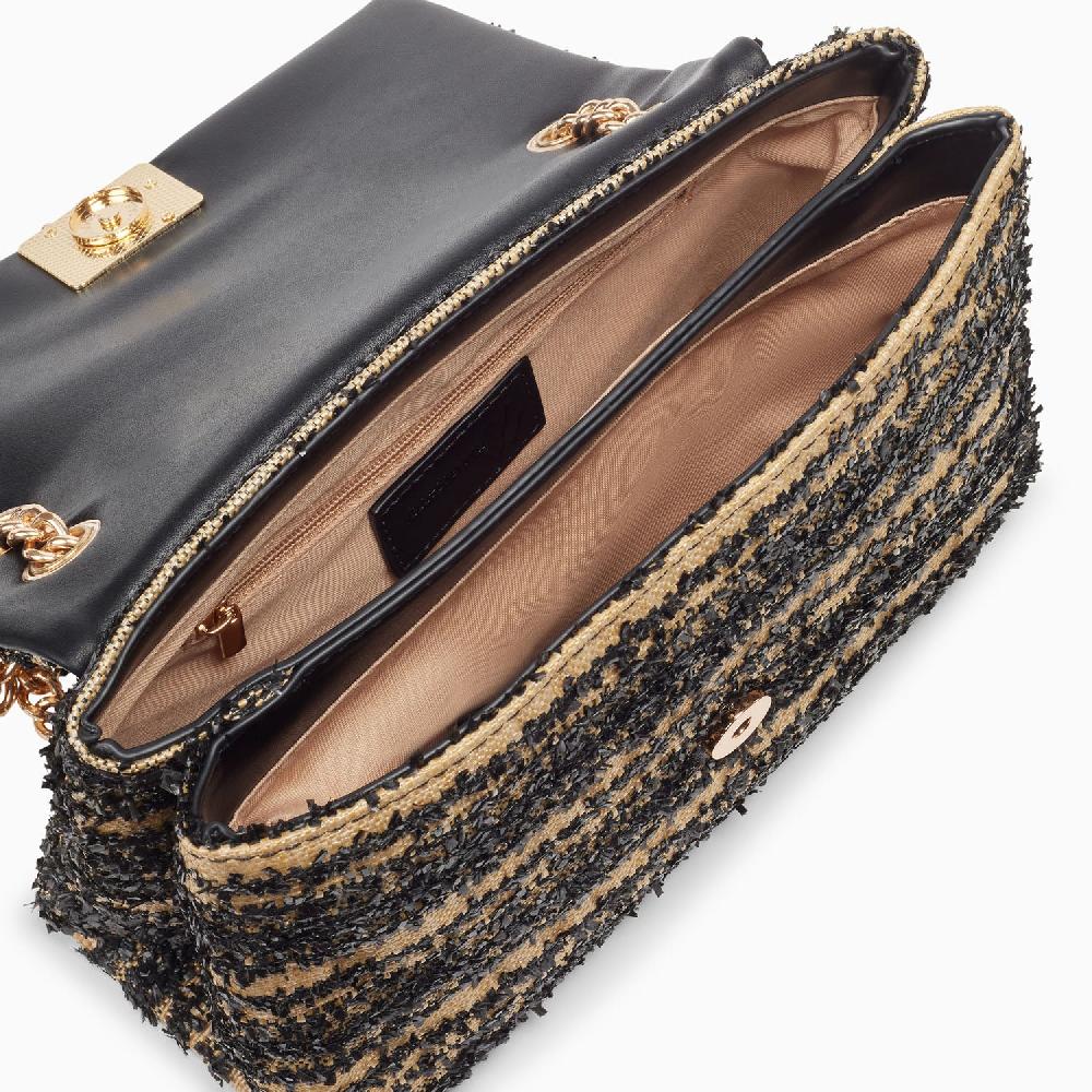 Vanessa Wu Sac à Main Naomi Noir Et Beige à Chaîne