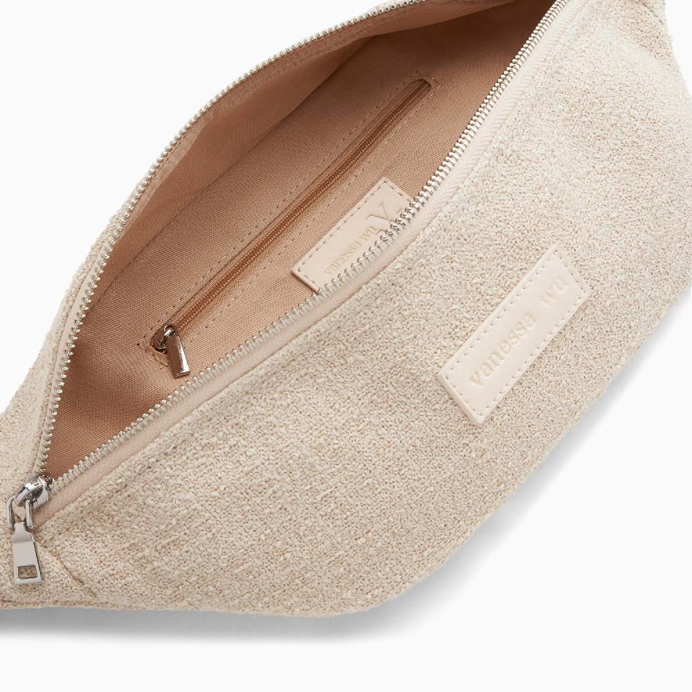 Vanessa Wu Sac Banane Lydie Beige En Tweed