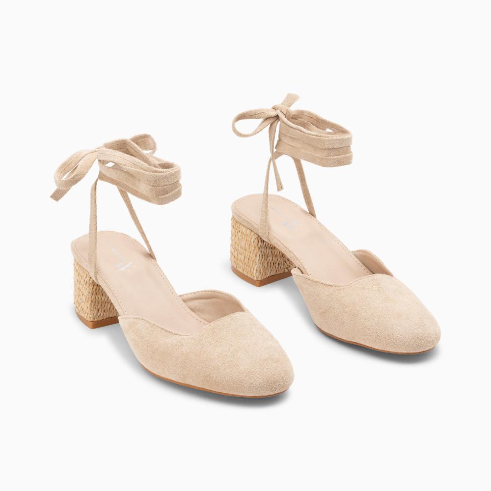 Vanessa Wu Sandales à Talon Inna Beiges à Lacets