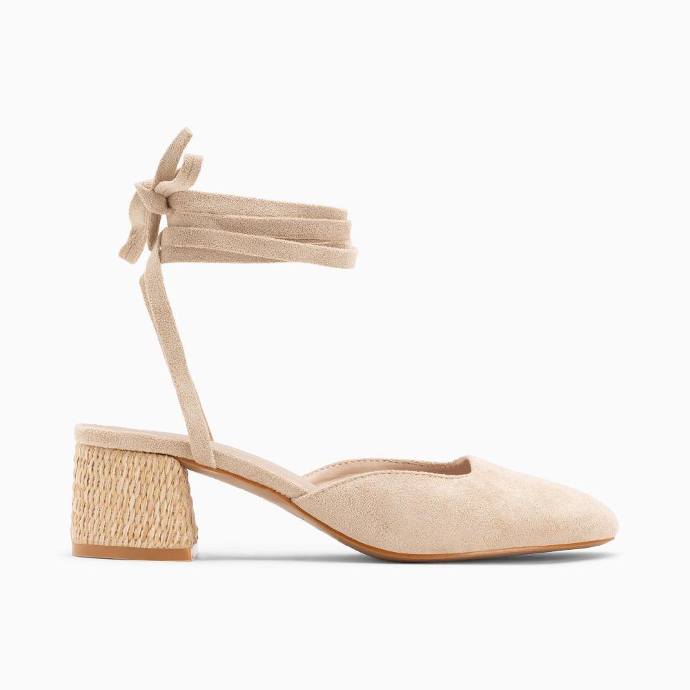 vanessa wu Sandales à talon Inna beiges à lacets