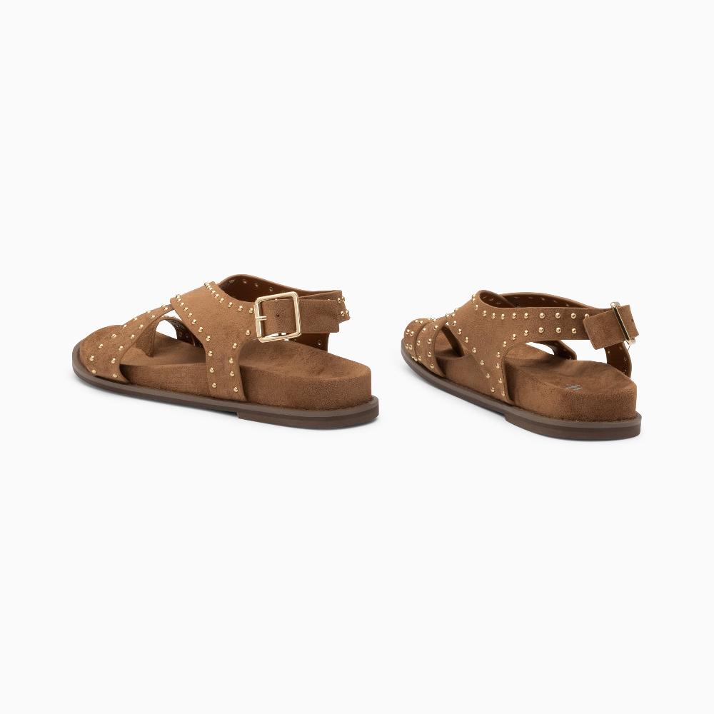 Vanessa Wu Sandales Plates Lucile Noisette à Clous