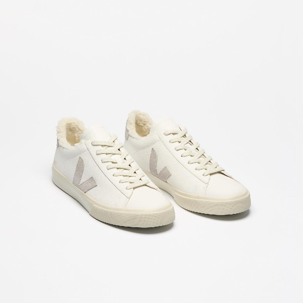 Veja CAMPO FURED LEATHER WHITE LIGHT GREY