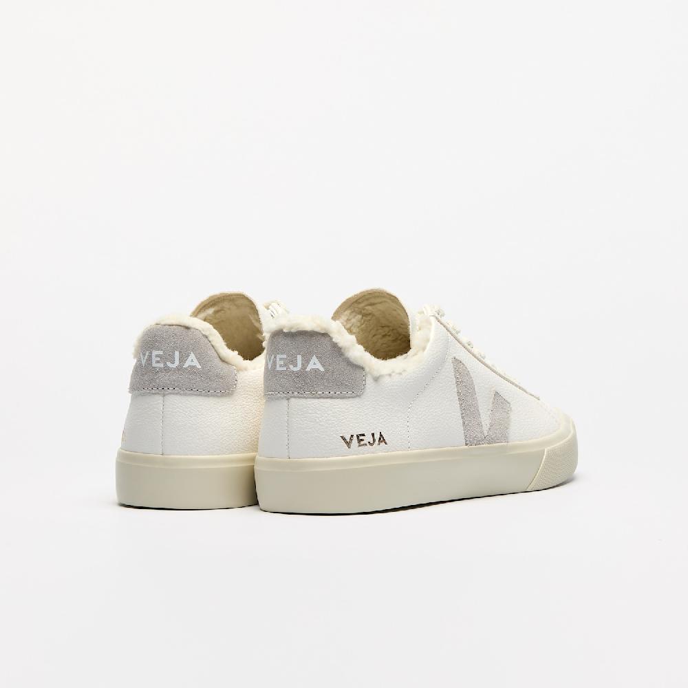 Veja CAMPO FURED LEATHER WHITE LIGHT GREY