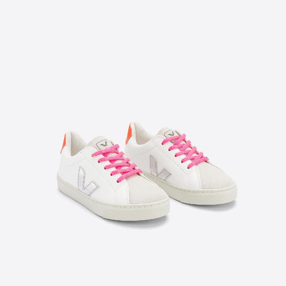 Veja ESPLAR LACES LEATHER WHITE SILVER ORANGE FLUO