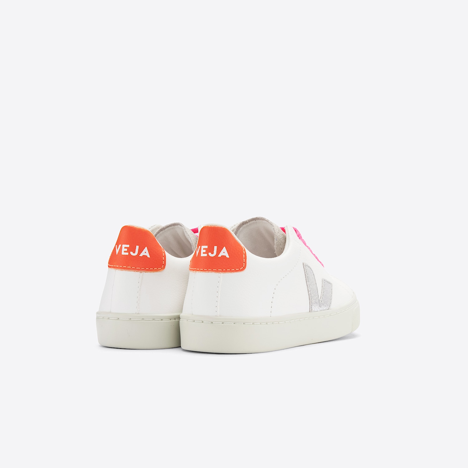 Veja ESPLAR LACES LEATHER WHITE SILVER ORANGE FLUO