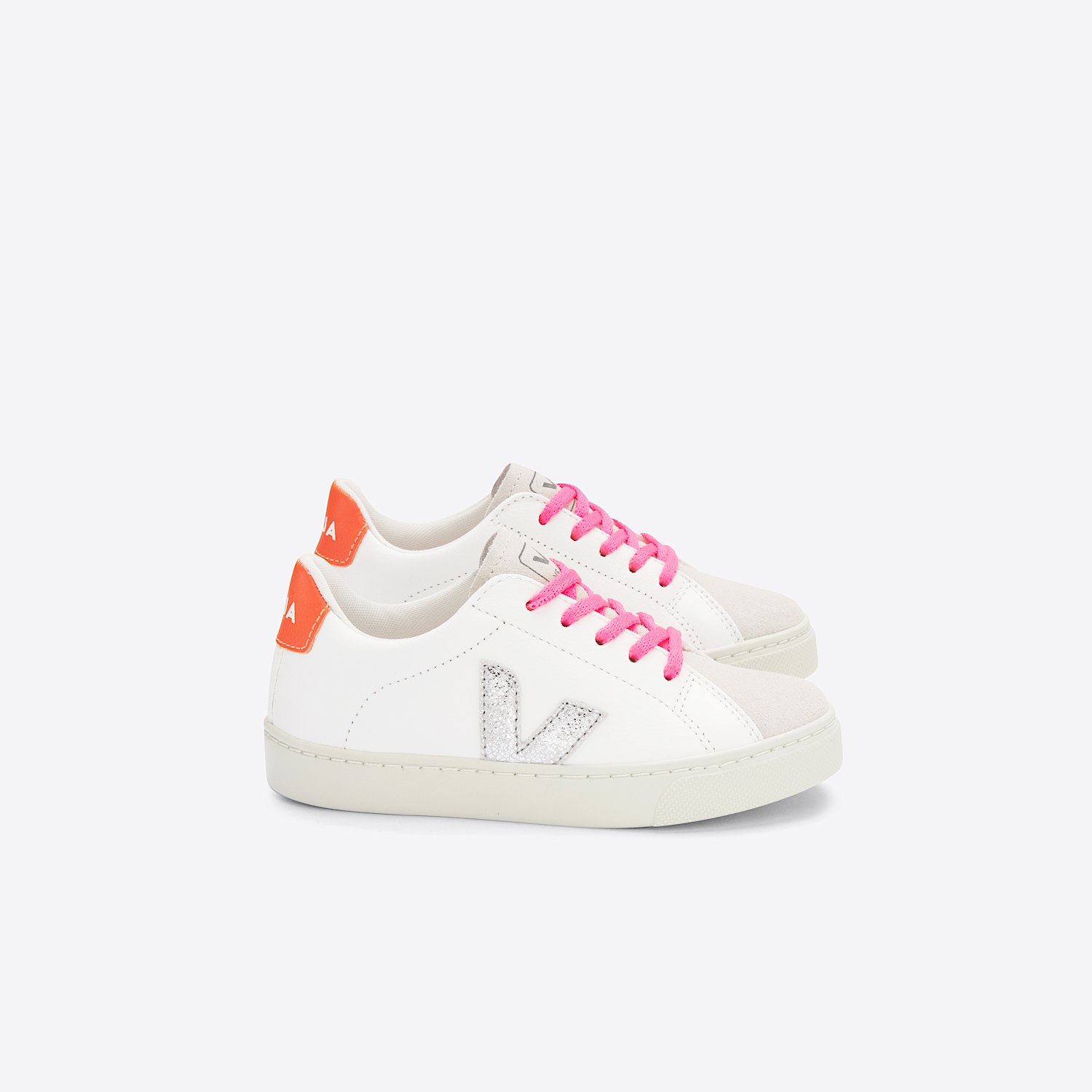 veja ESPLAR LACES LEATHER WHITE SILVER ORANGE FLUO