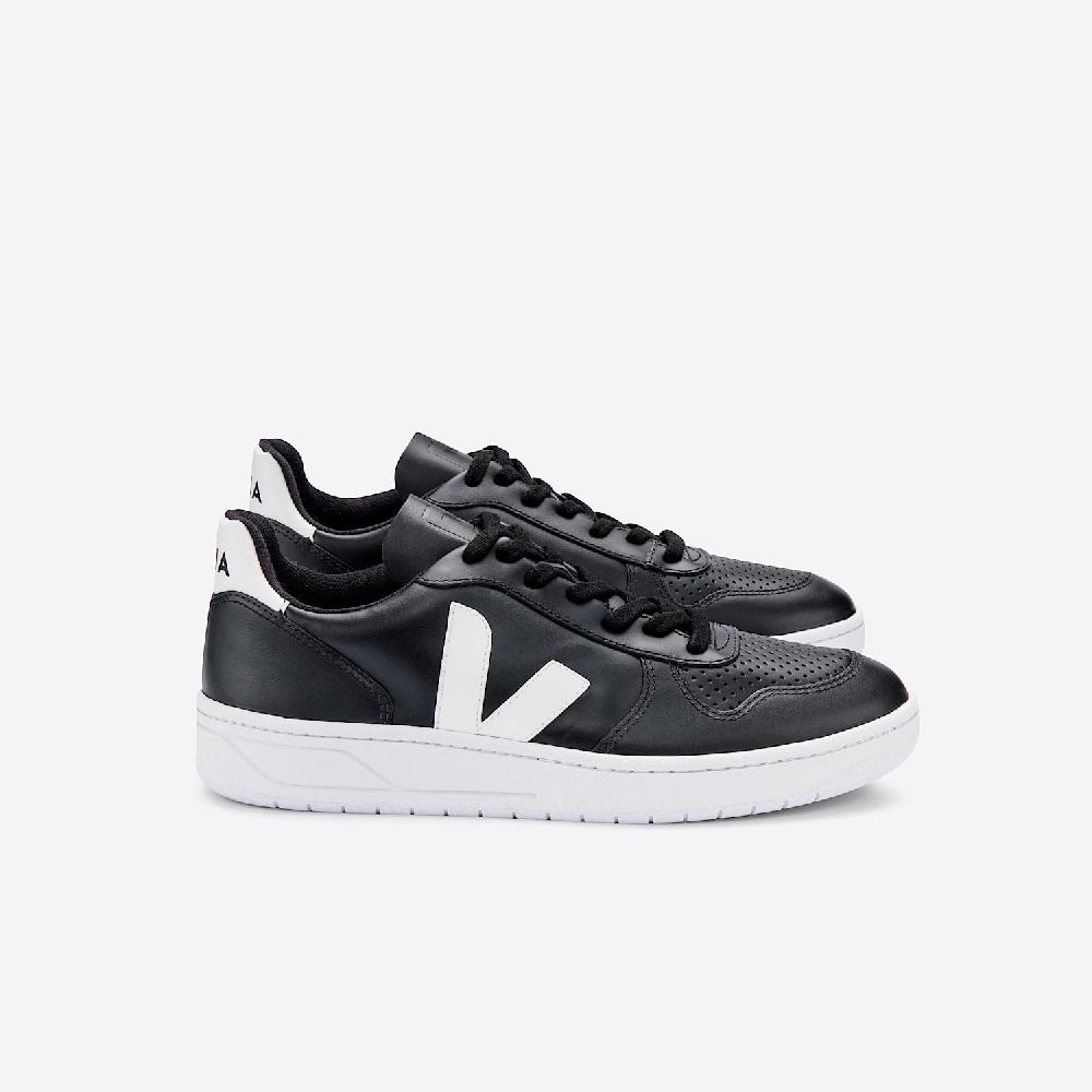 veja V-10 LEATHER BLACK WHITE WHITE SOLE