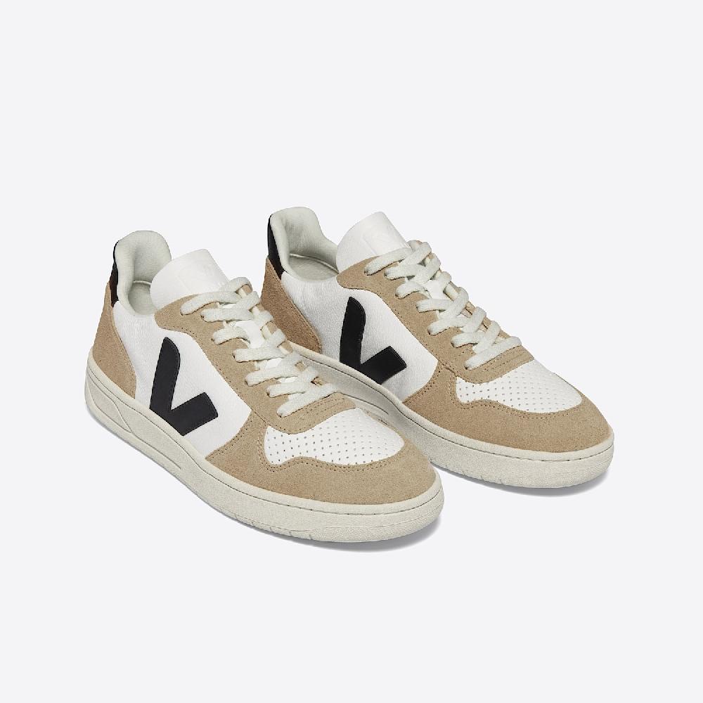Veja V-10 LEATHER WHITE BLACK SAHARA