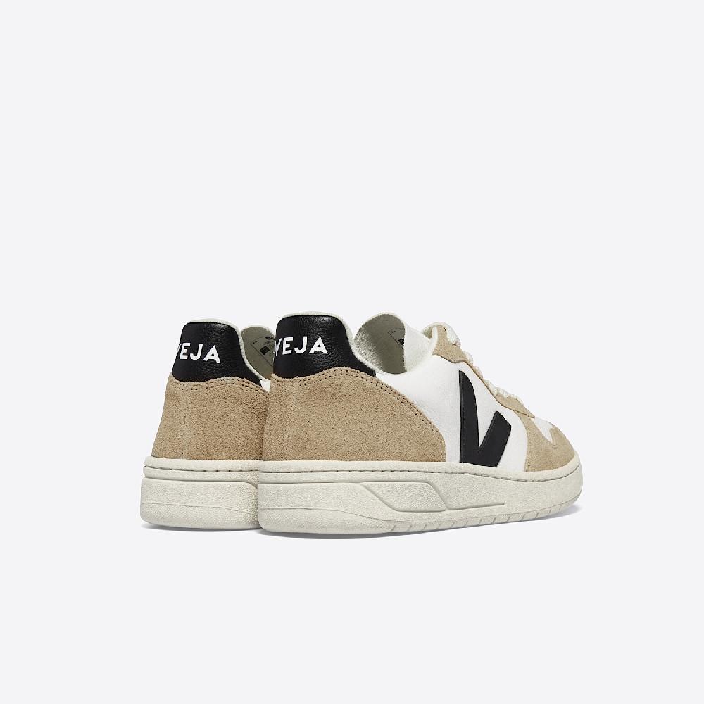 Veja V-10 LEATHER WHITE BLACK SAHARA