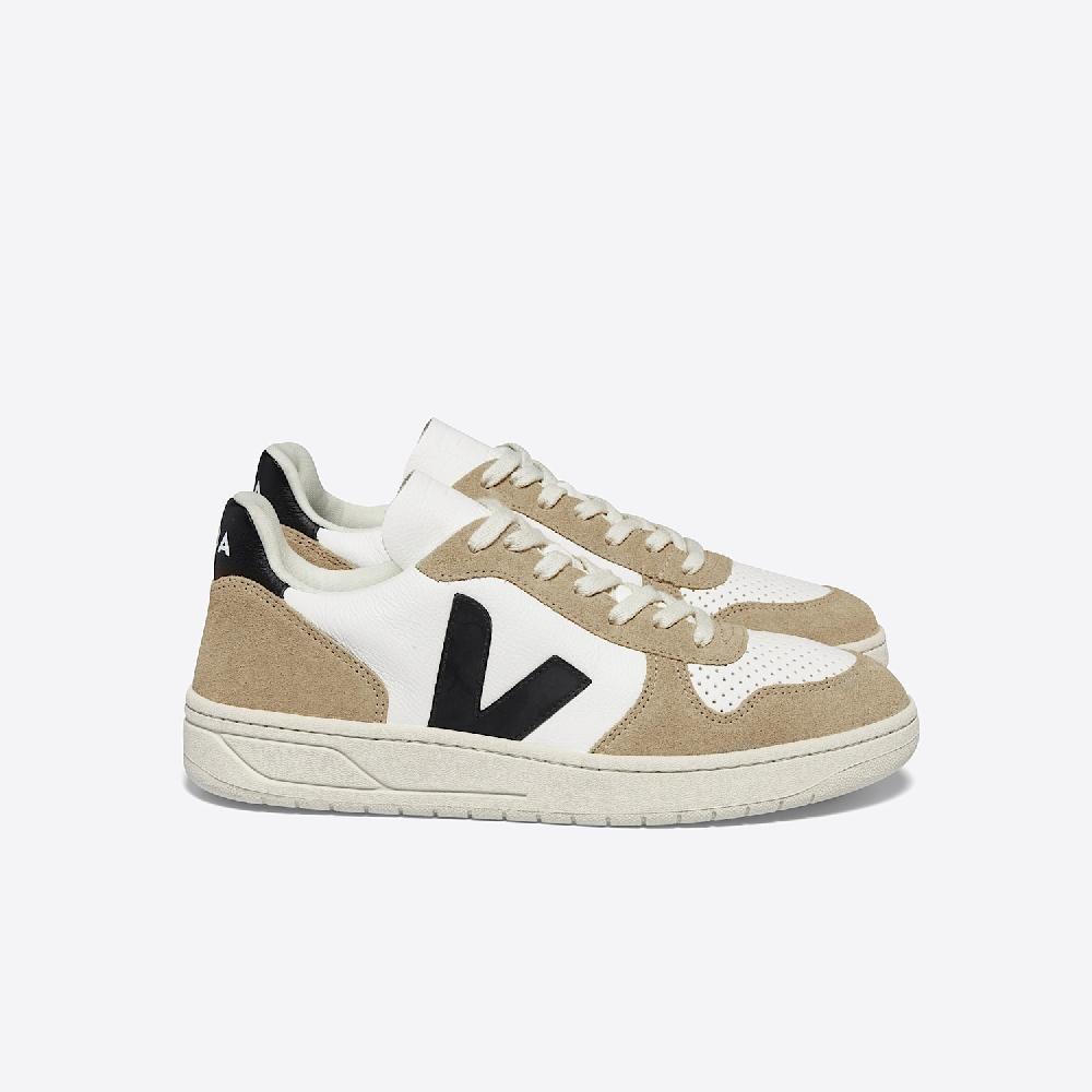 veja V-10 LEATHER WHITE BLACK SAHARA