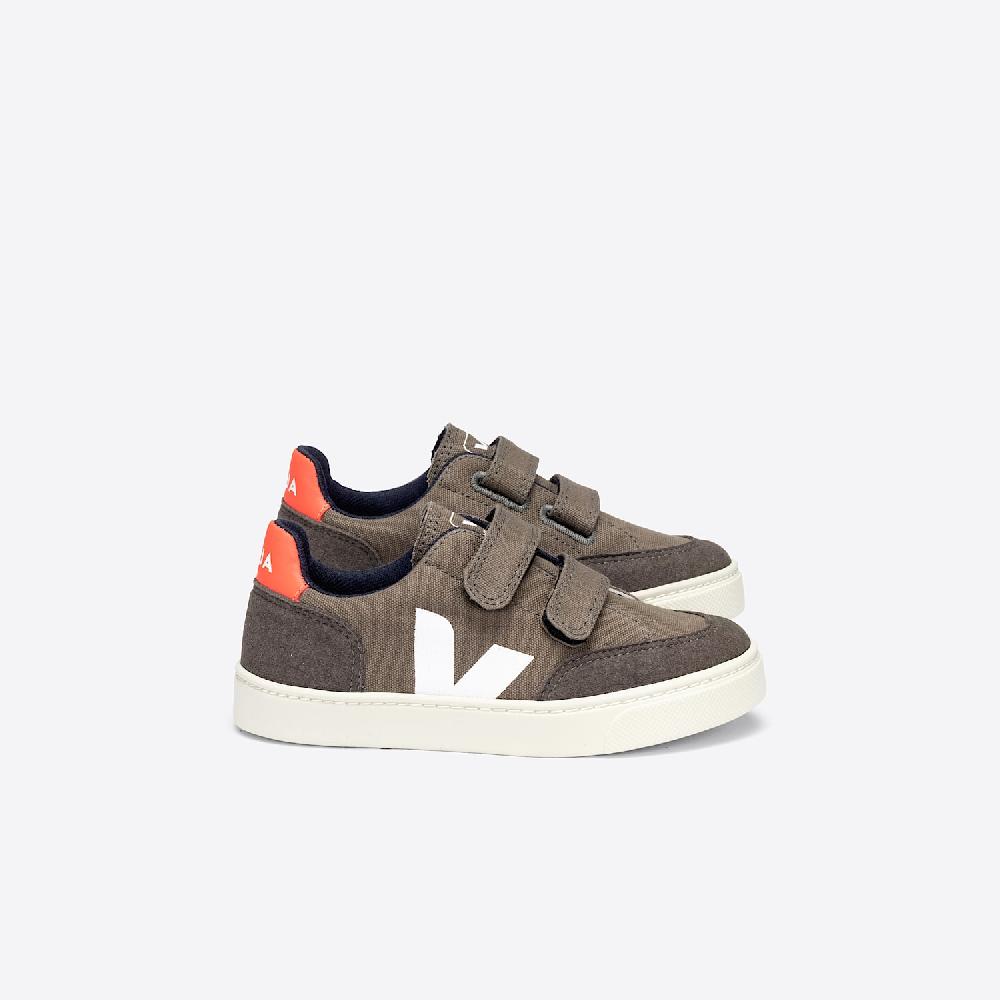 veja V-12 CANVAS KAKI PIERRE ORANGE FLUO