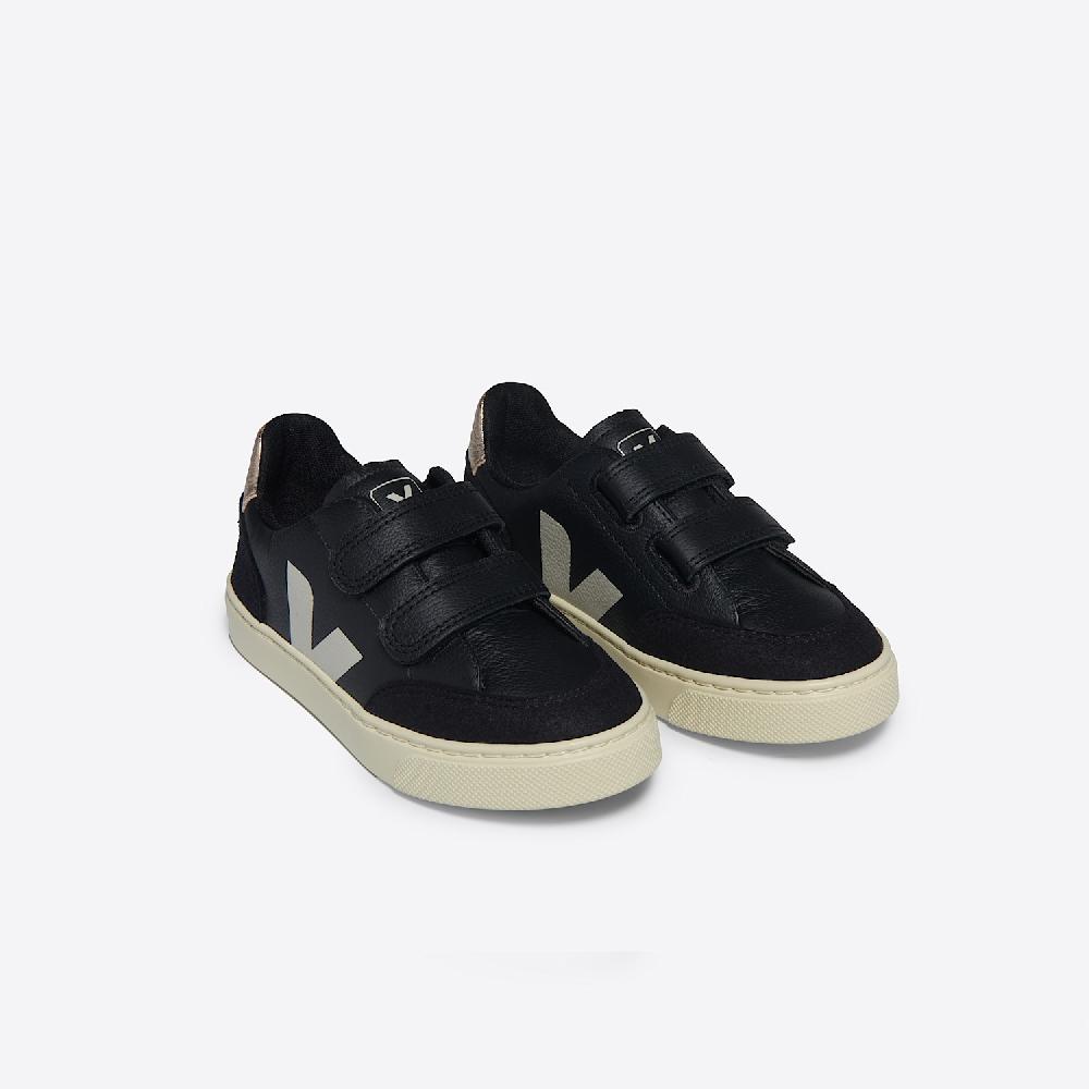 Veja V-12 LEATHER BLACK WHITE PLATINE