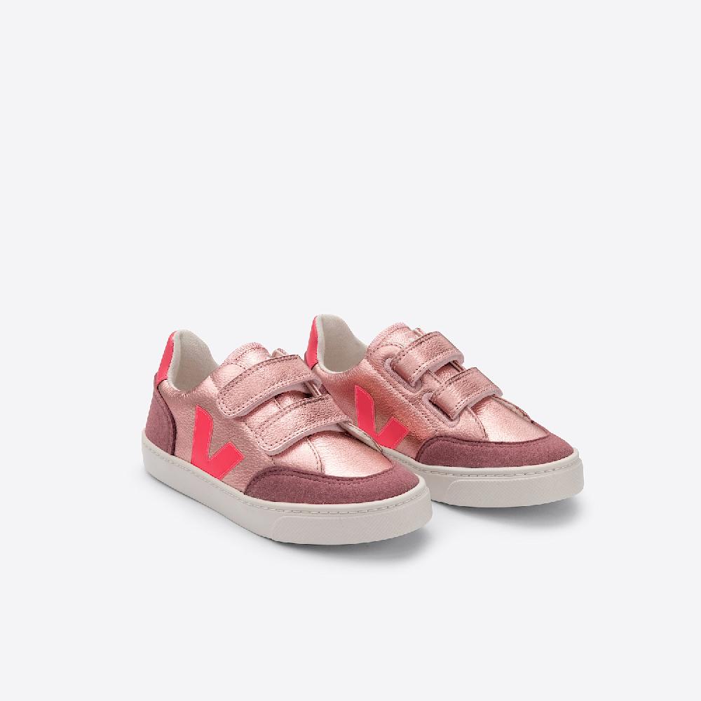 Veja V-12 LEATHER NACRE ROSE FLUO