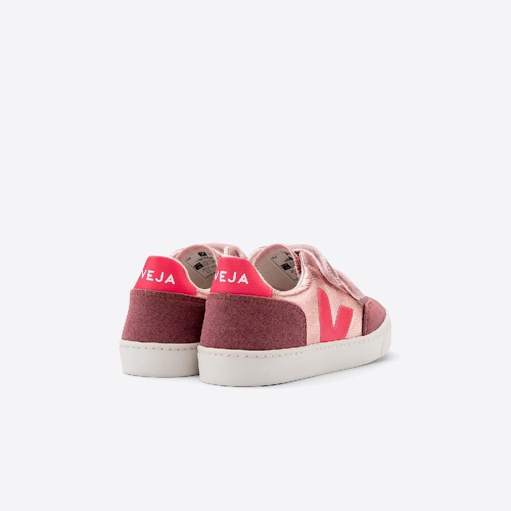 Veja V-12 LEATHER NACRE ROSE FLUO