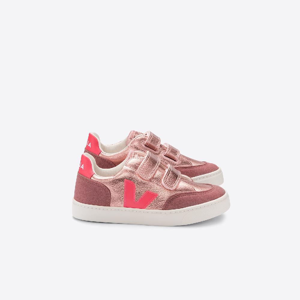 veja V-12 LEATHER NACRE ROSE FLUO