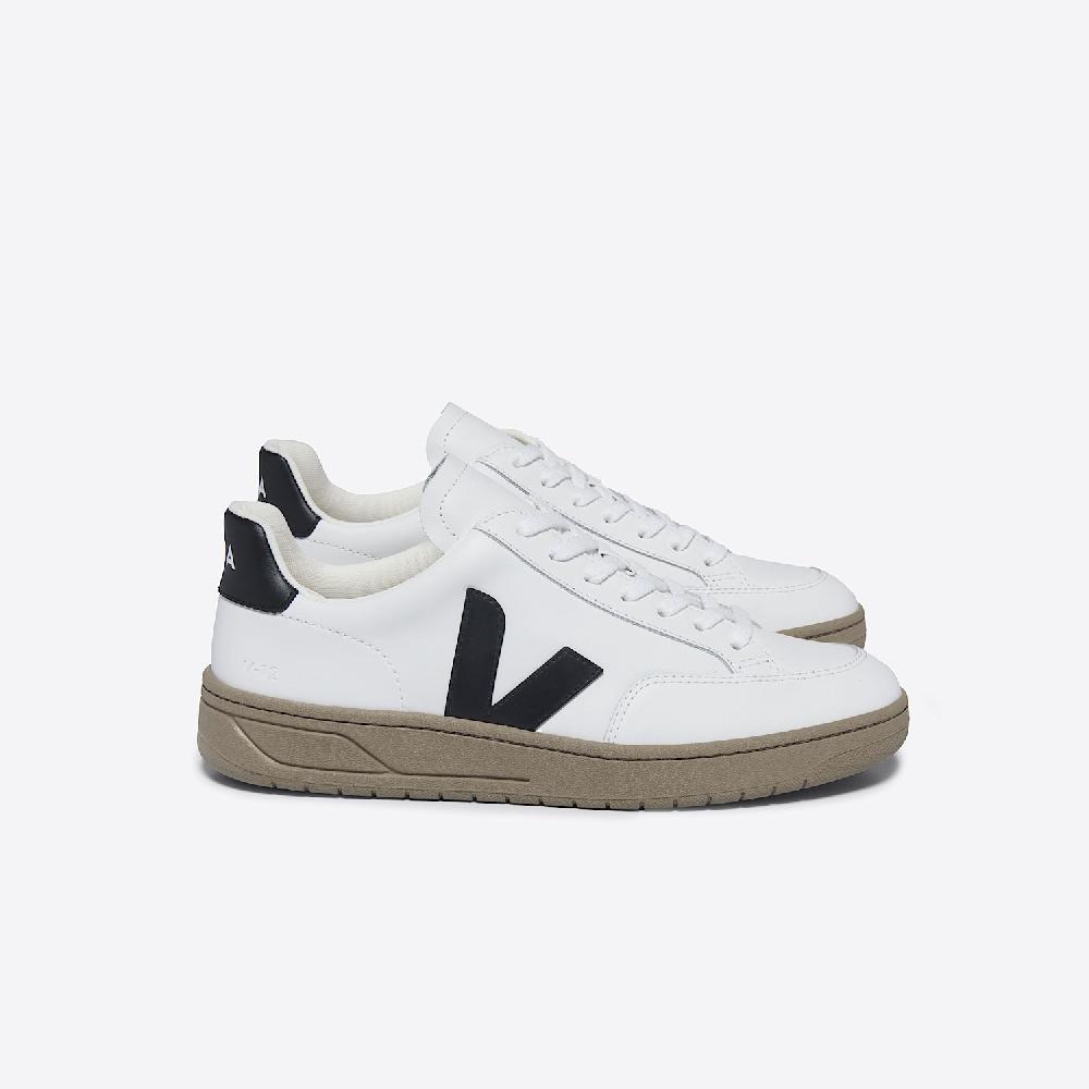 veja V-12 LEATHER WHITE BLACK DUNE