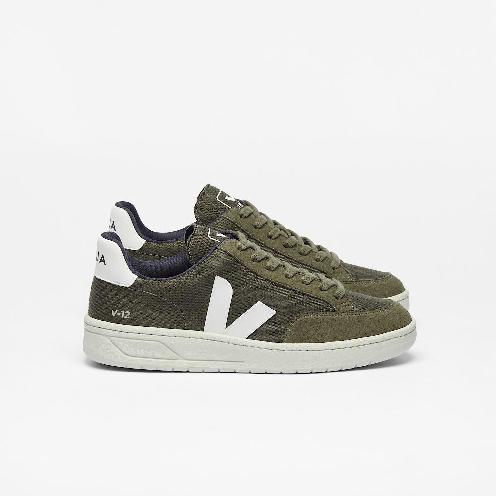 veja V-12 VEGAN B-MESH OLIVE WHITE