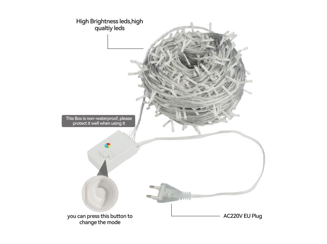 Vente Unique 100M 600 LED Guirlande Lumineuse Carnaval Mariage Extérieur Intérieur Jardin Éclairage Blanc Chaud