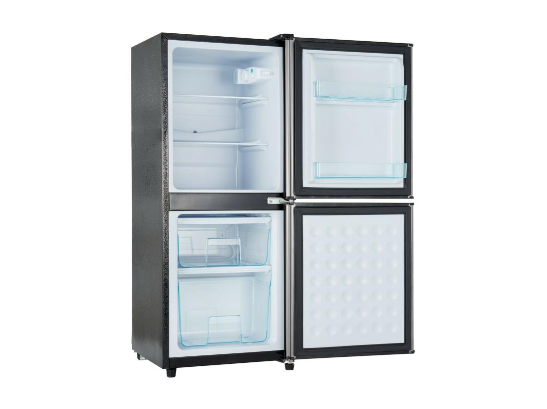 Vente Unique 106L Réfrigérateur Argenté+noir Avec Cloison En Verre Et Pieds Réglables 7 Température -25~10 ℃ Classe D'efficacité énergétique E