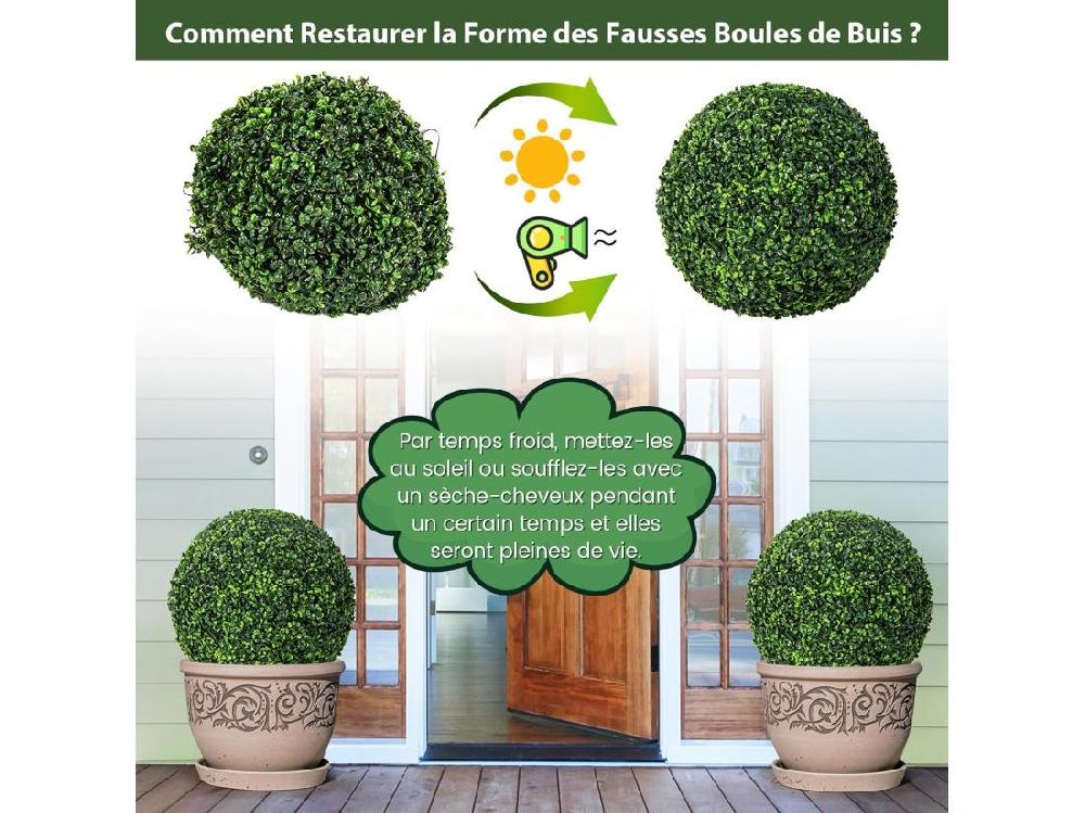 Vente Unique 2 Boules De Buis Artificielles 48 Cm Résistantes Aux UV Plantes En Boules De Faux Buis Sphères Décoratives Pour Intérieur Extérieur De Porche Balcon Jardin Mariage