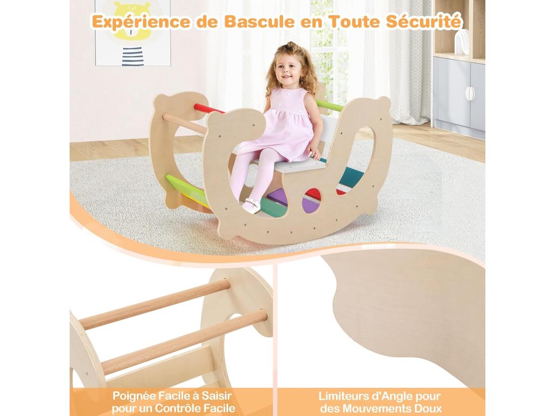 Vente Unique 2 En 1 Chaise à Bascule Enfants Avec Siège Et Dossier Lisses Arche D'escalade Montessori En Bois Avec Poignée & Coins Arrondis Charge 50kg Pour Enfants De 1 An+
